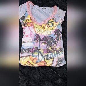 Colorful Graphic Tee with Palm Tree Design